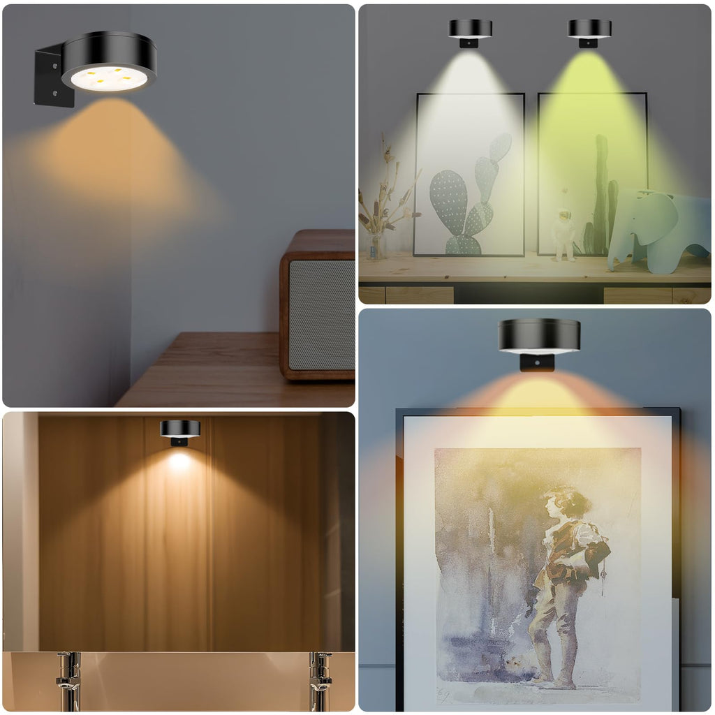 Battery-Powered Picture Lights with Remote Control, Magnetic LED Art Lights for Framing, Dimmable and Timer-Equipped