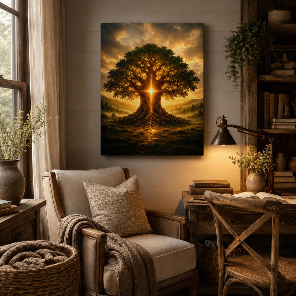 Tree of Life Canvas Wall Art Framed Spiritual Landscape 16x24 Inch
