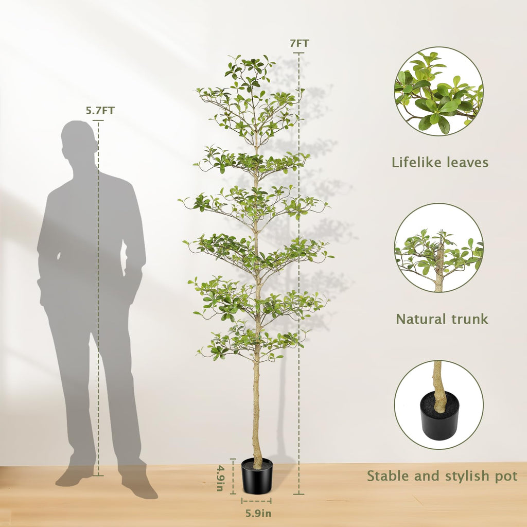 Black Olive Tree 7ft - Faux Black Olive Tree with Natural Trunk and Realistic Leaves - Realistic Artificial Shady