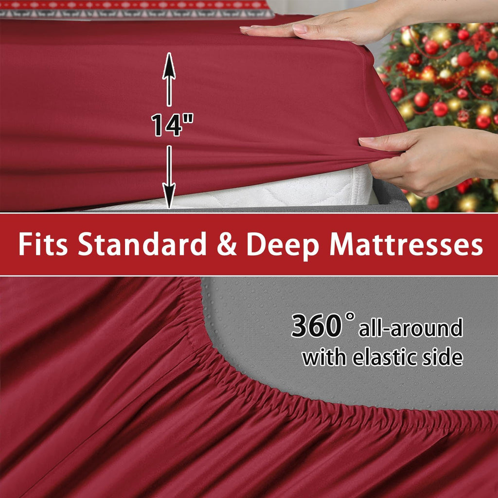 Full Christmas Comforter Set with Sheets, 7 Pieces Boho Bedding