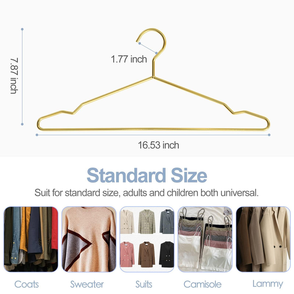 Gold Metal Wire Hangers 100 Pack with Notches, Heavy Duty