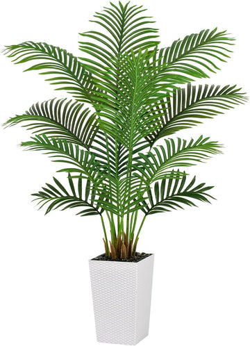 5FT Tall Artificial Palm Trees White Planter,Fake Silk Tropical Tree with 9 Lush Leaves,Realistic Faux Floor Plant