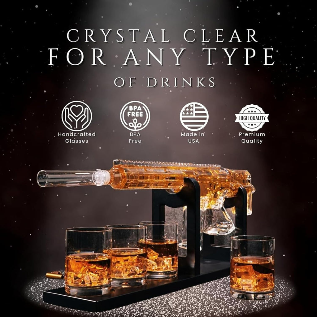 AR15 Gun Decanter Birthday Gifts for Men Dad, Whiskey Set - Rifle Limited Edition, Silencer Stopper - 800 ml & 12oz
