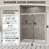 56-60" W x 74" H Frameless Shower Door with Double Tracks