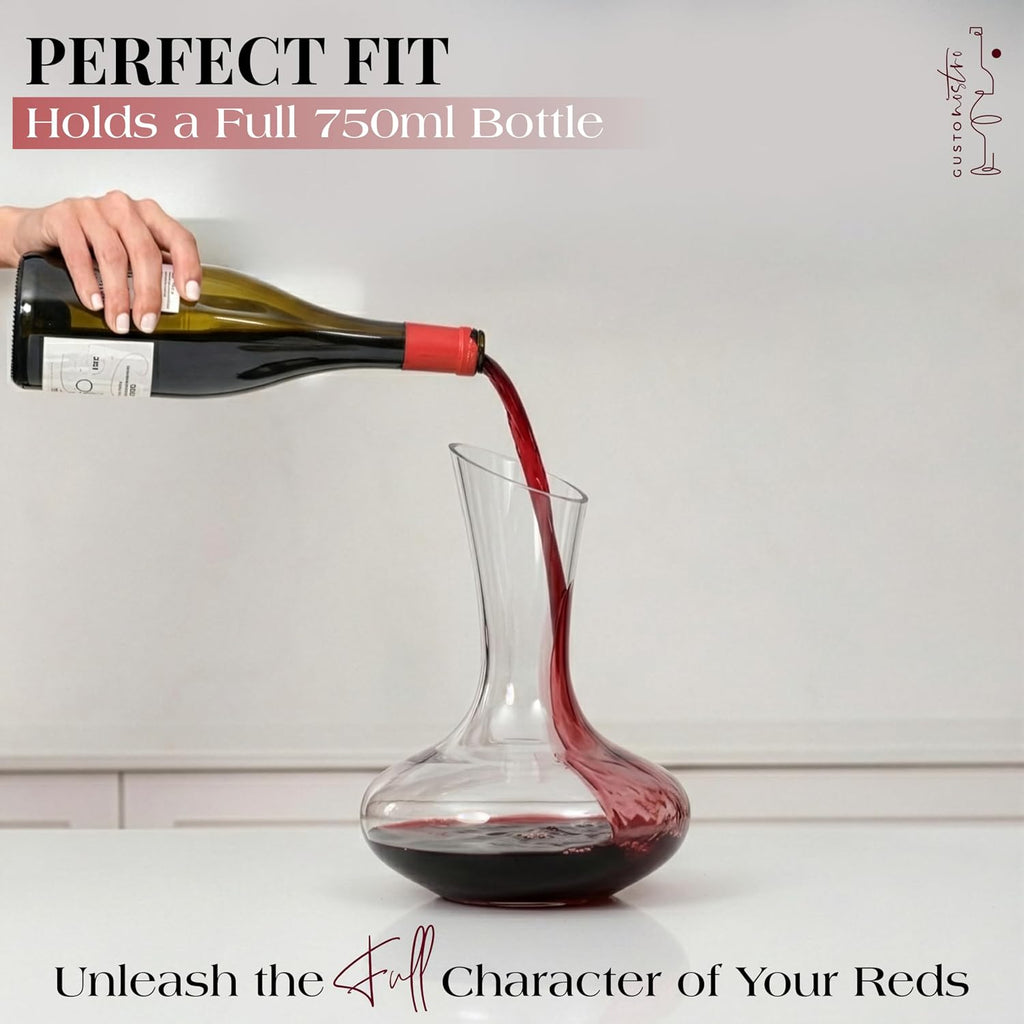 Crystal Wine Decanter with Marble Stopper - Premium Hand-Blown Lead-Free Glass Wine Decanter for Red Wines - 750ml