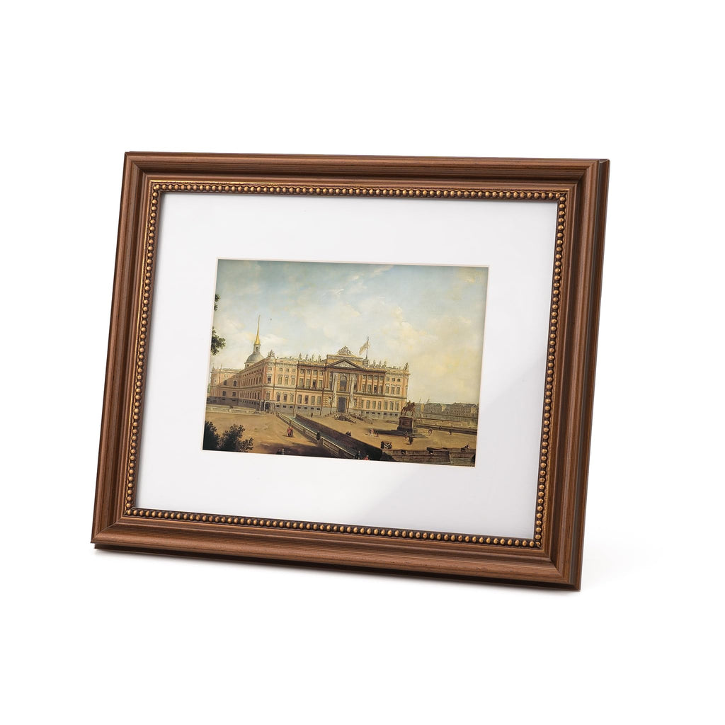 8x10 in Wood Classic Gallery Picture Frame Set, Ornate Beaded Inner, Matted for 5x7 Photo, Multiple Way Display