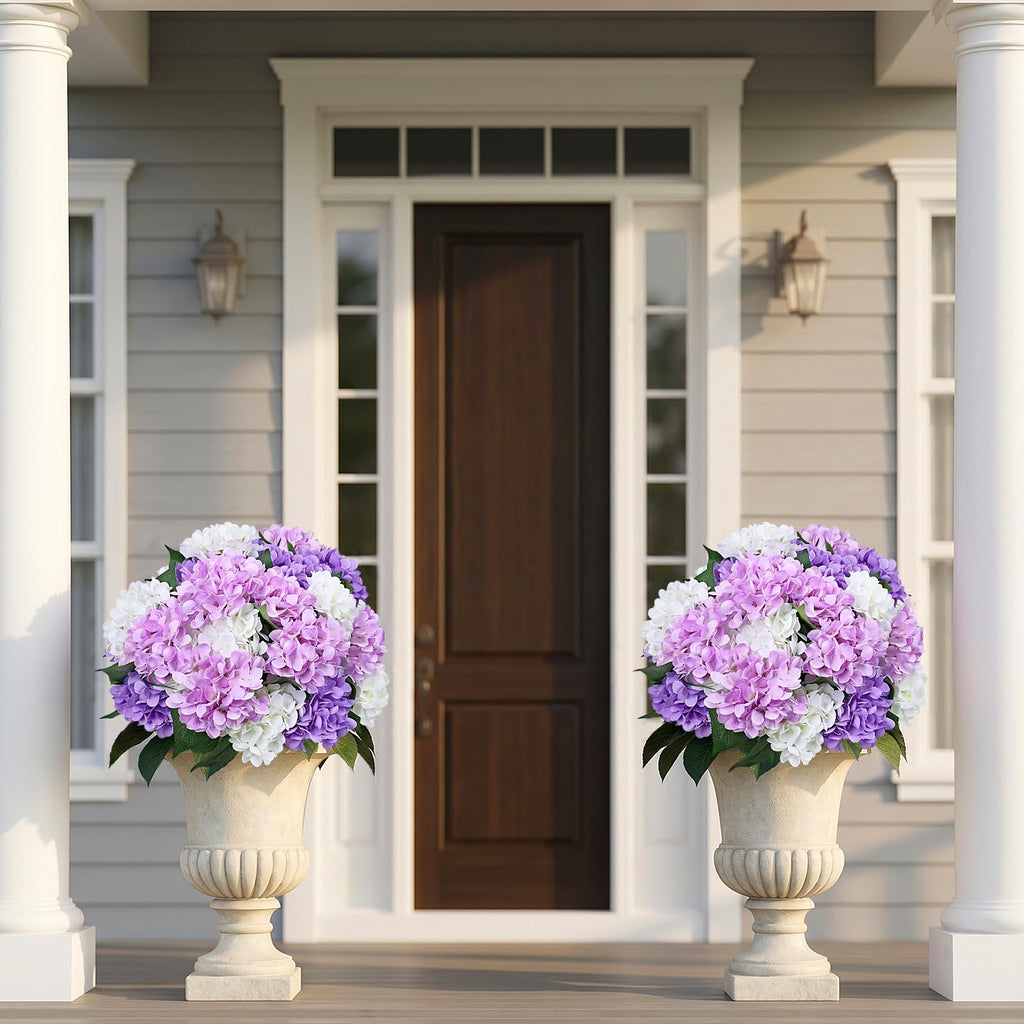 2 Pack Faux Outdoor Potted Hydrangeas, 16'' Pre-Potted Bush