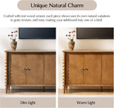 60" Sideboard Cabinet with Spindle Design, Transitional Storage Cabinet with 4 Doors, Adjustable Shelves