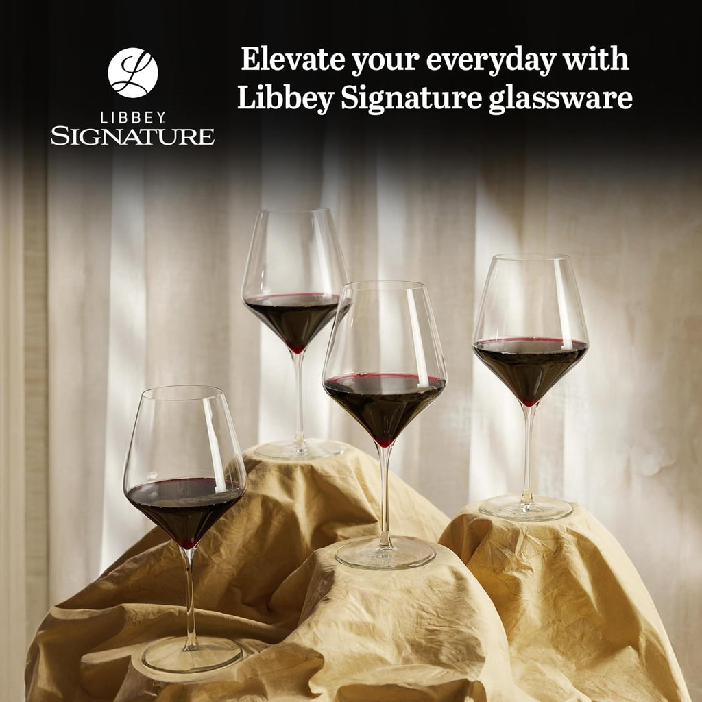 Signature Red Wine Glasses Set of 4, Seamless 24 Oz Wine Glasses for Cabernet, Merlot, and More, Stemmed Wine Glasses