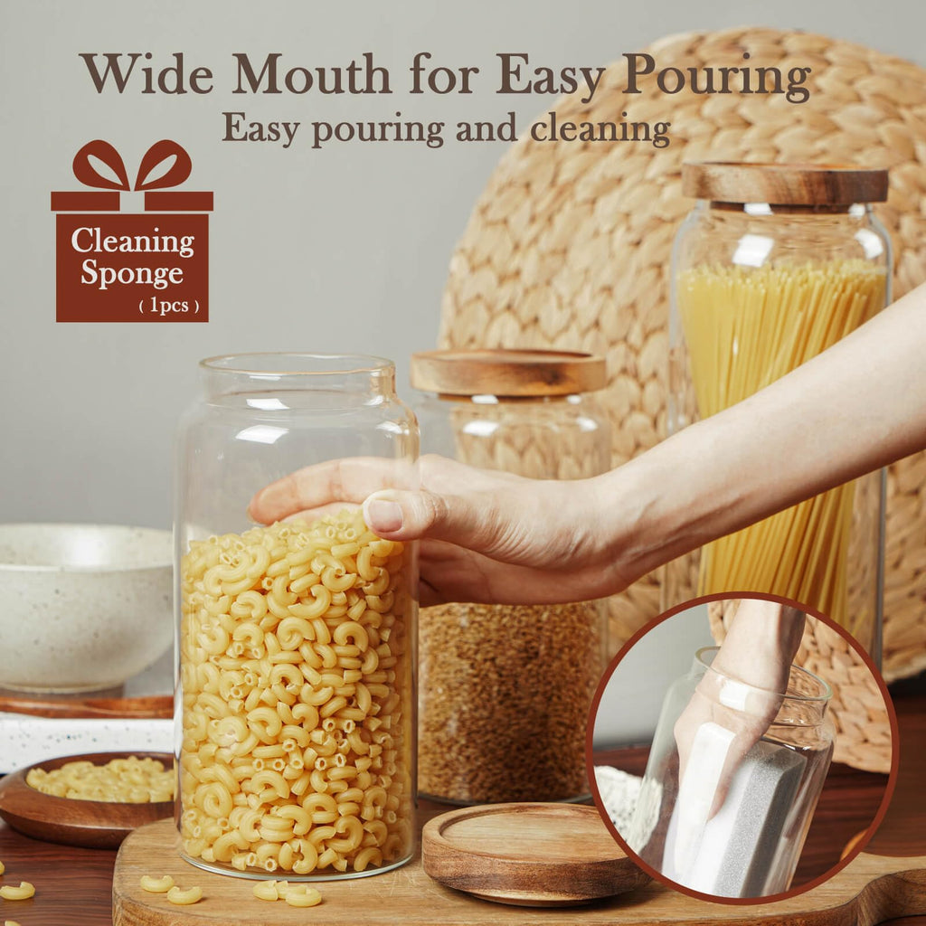 Glass Jar with Wood Lid, Airtight Kitchen Storage Canister