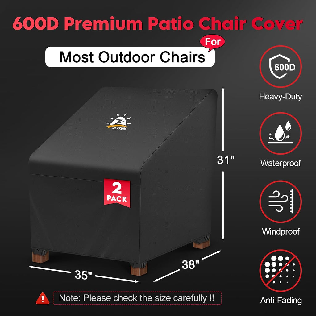 Patio Chair Covers 2 Pack - 600D Outdoor Chair Cover Waterproof & Heavy Duty, Lawn Lounge Furniture Cover for Wicker