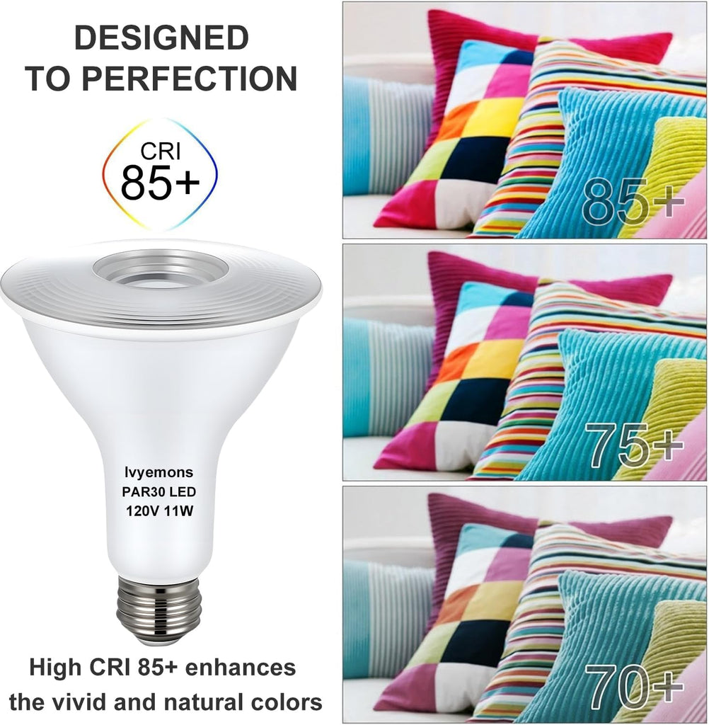 PAR30 Long Neck LED Flood Light Bulbs Dimmable 11W 2700K 6 Pack