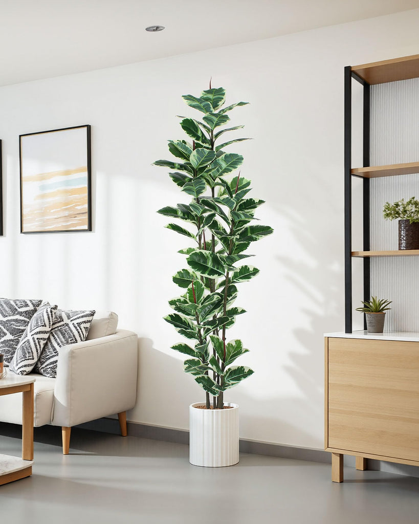 Artificial Rubber Tree Plant 7ft Tall Faux Ficus Tree Potted Fake Tropical Plants Decorative House Plants Large Floor