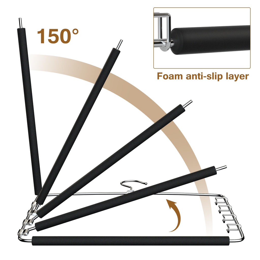 Pants Hangers Space Saving, 2 Pack Anti-Slip Space Saving Hangers, 5 Layer Swing Arm Pants Hanger Stainless Steel