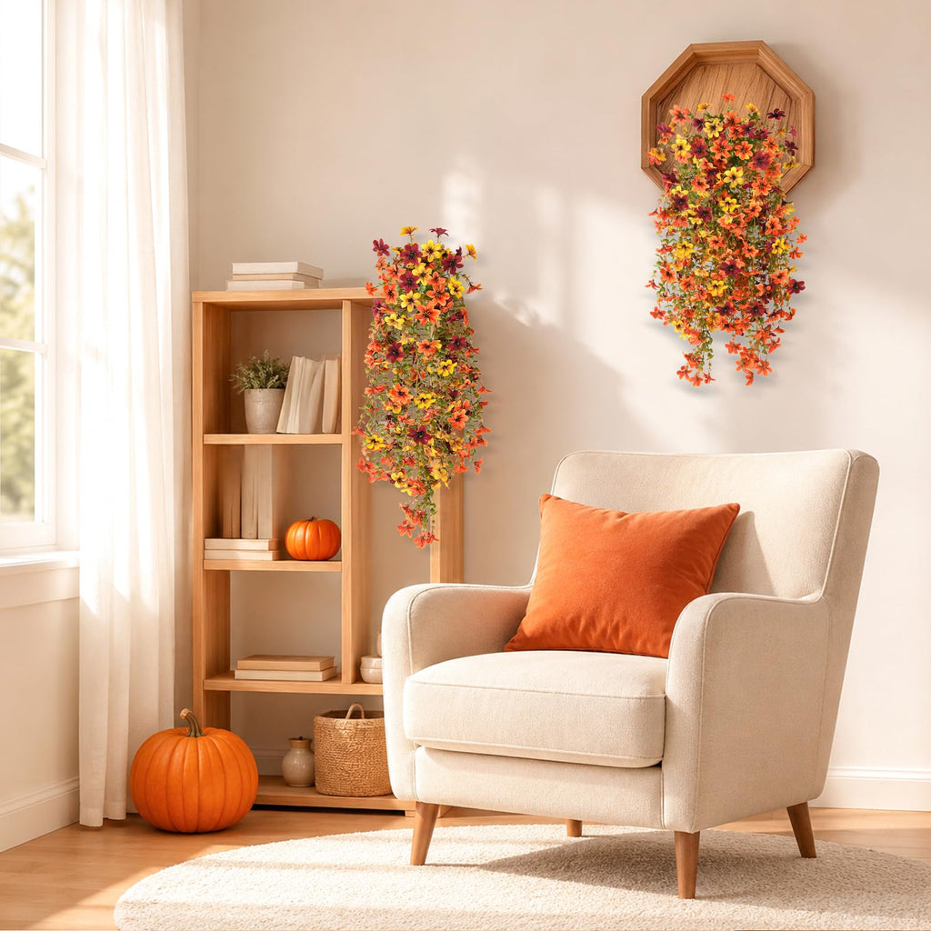 Fall Flowers Fake Mums UV Hanging Plants for Outdoors Decor