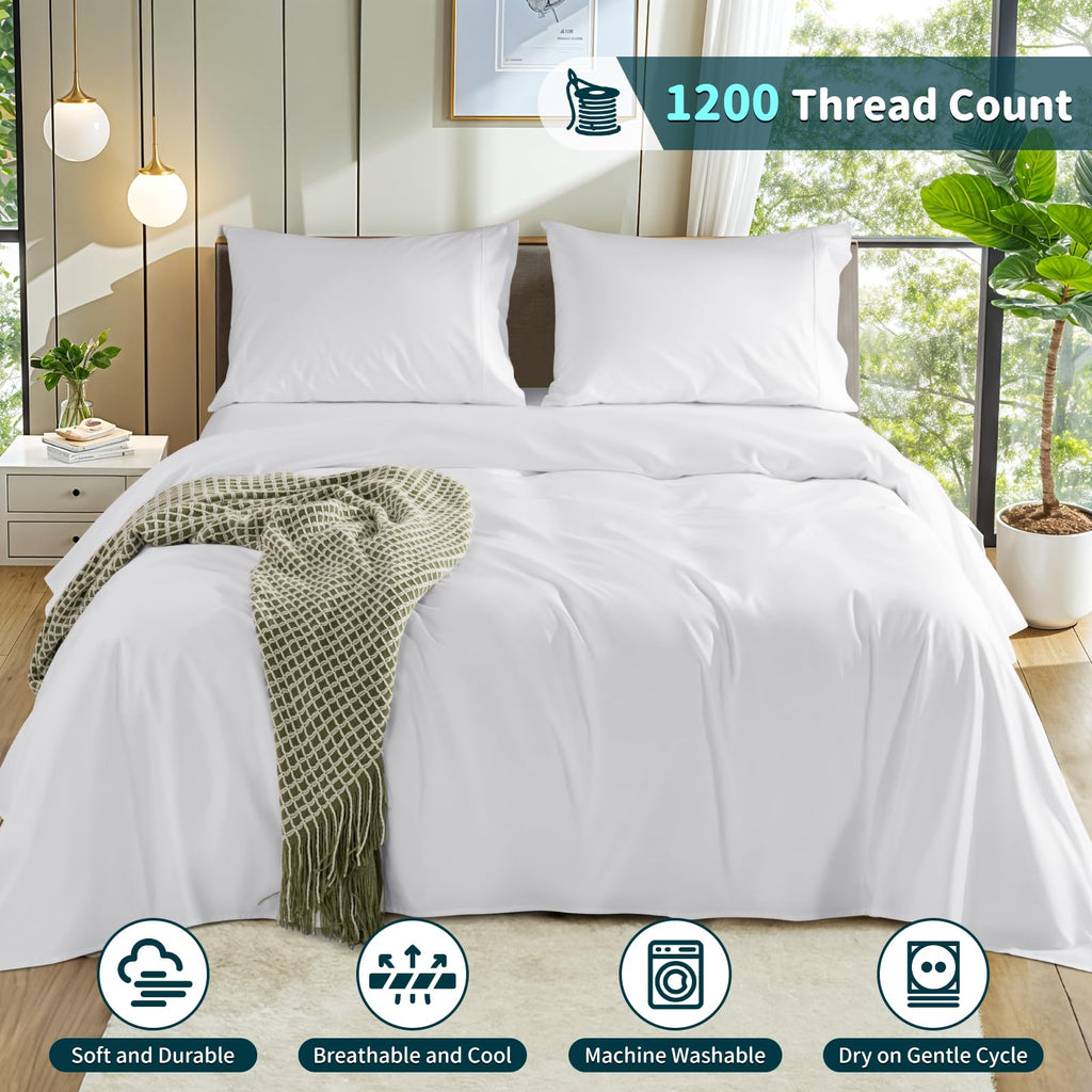 100% Egyptian Cotton Sheets 1200 TC, Deep Pocket 16", 4Pcs, Queen