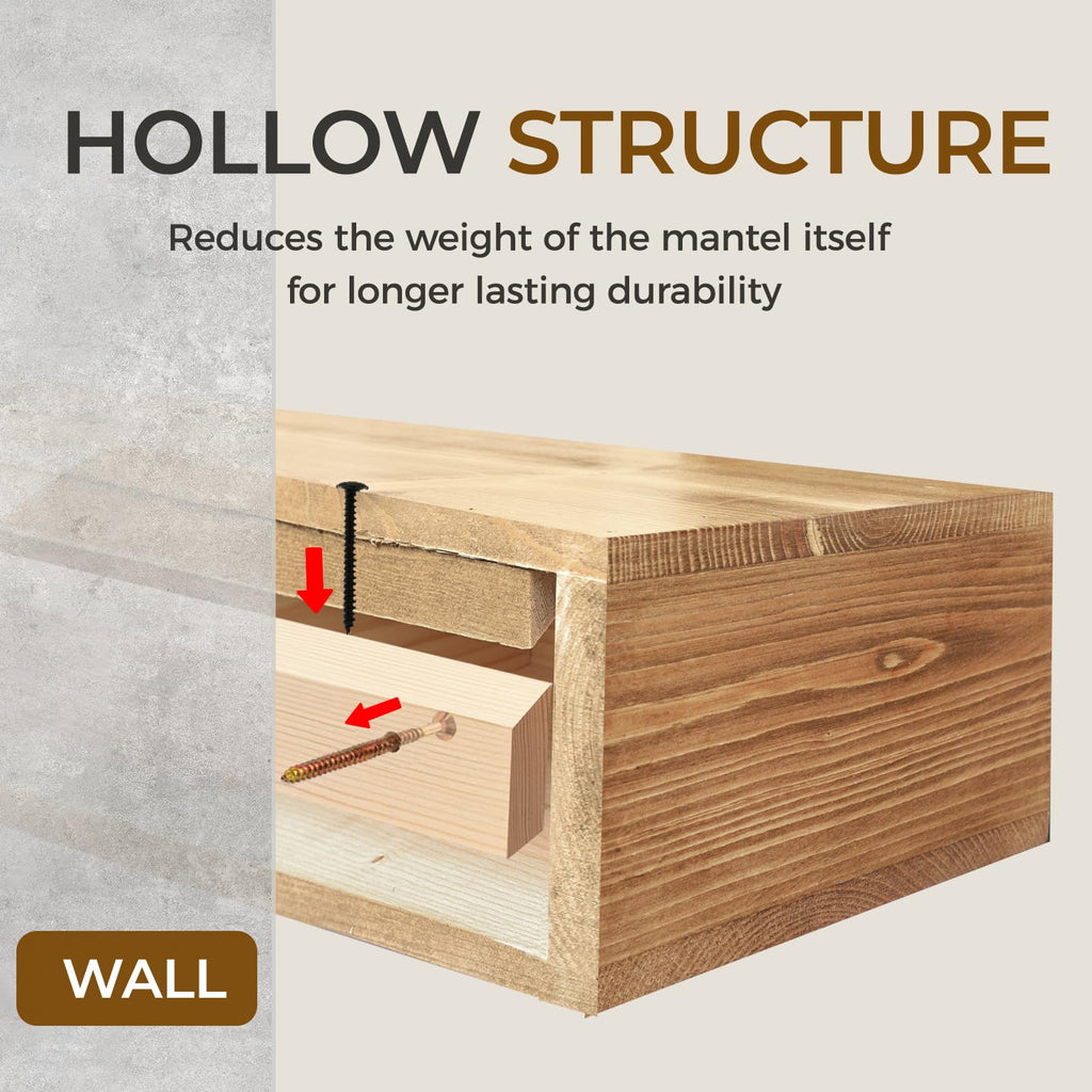72'' Fireplace Mantel, 5'' Thick Pine Wood Floating Shelf, Wood