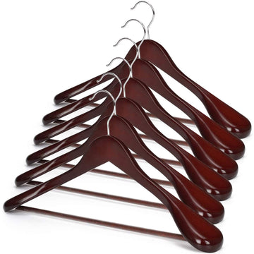 Wooden Extra-Wide Shoulder Suit Hangers for Coat and Pants, Walnut Finish, 6-Pack