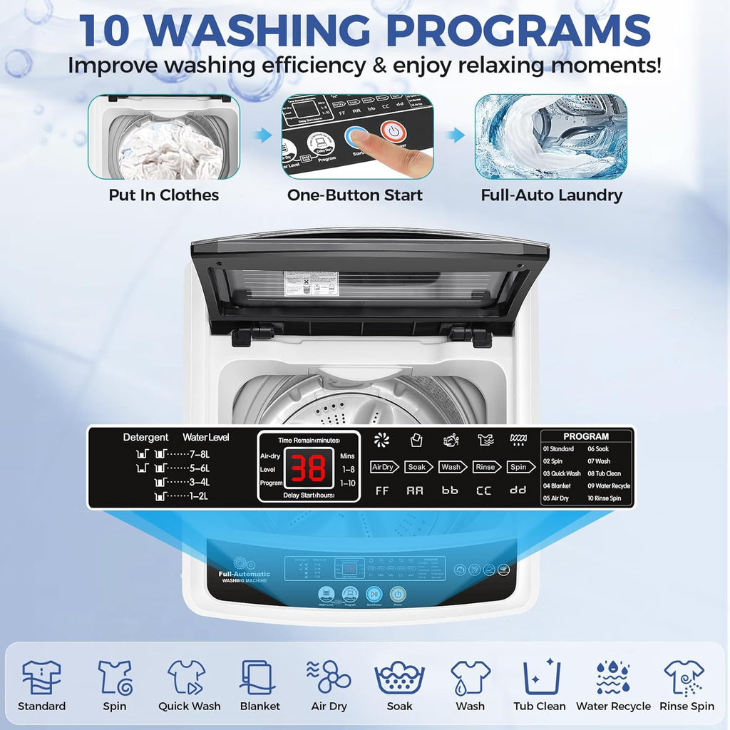 Portable Washing Machine 20Lbs Portable Washer Machine with Drain Pump, 2.8 Cu.ft Washer and Dryer Combo with 10