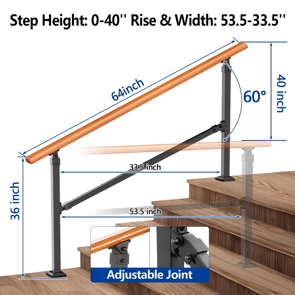 Metal Handrail Wood Grain for Elderly, 5 Step Hand Rails for Outdoor Steps