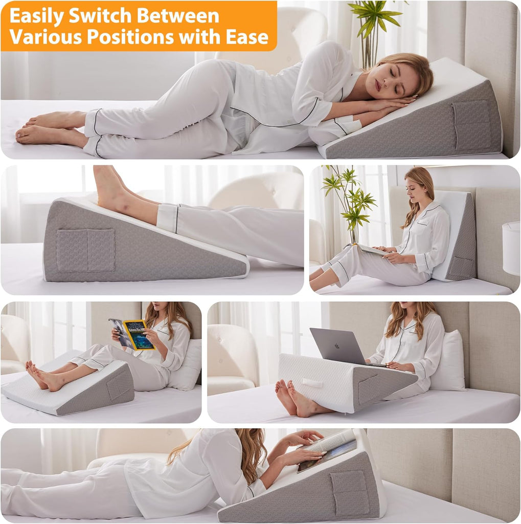 Wedge Pillow for Acid Reflux, Bed Wedge Pillow for Headboard 10", Pillow Wedge for Back Pain Relief, Post Surgery