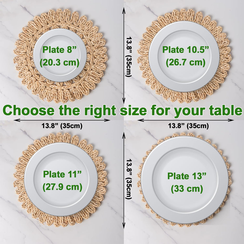 13.8" Set of 6 Round Woven Corn Husk Placemats by | Protects Tables from Heat & Scratches, Perfect for Everyday