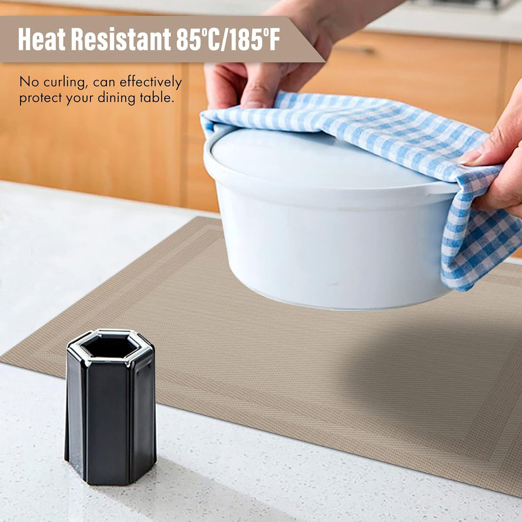 Placemats,Heat Resistant Woven Vinyl Washable PVC Place Mats,Non-Slip Stain Resistant Indoor/Outdoor Table - Set of 4