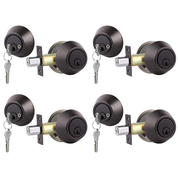 Double Deadbolt Locks Keyed Both Sides Bronze Finished 4 Pack, Keyed Alike Entry Door Locks with Same Key for Exterior