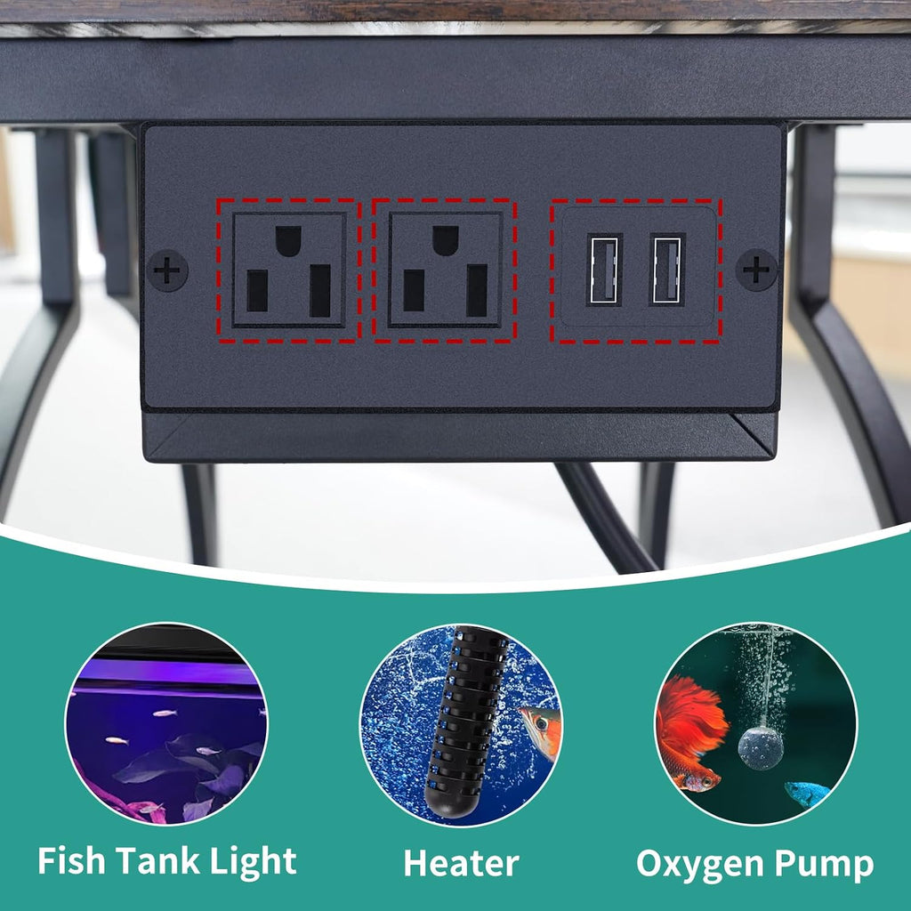10 Gallon Aquarium Stand with Power Outlet, 3 Tier Heavy Duty Metal Fish Tank Stand with Storage, Fish Tank Table