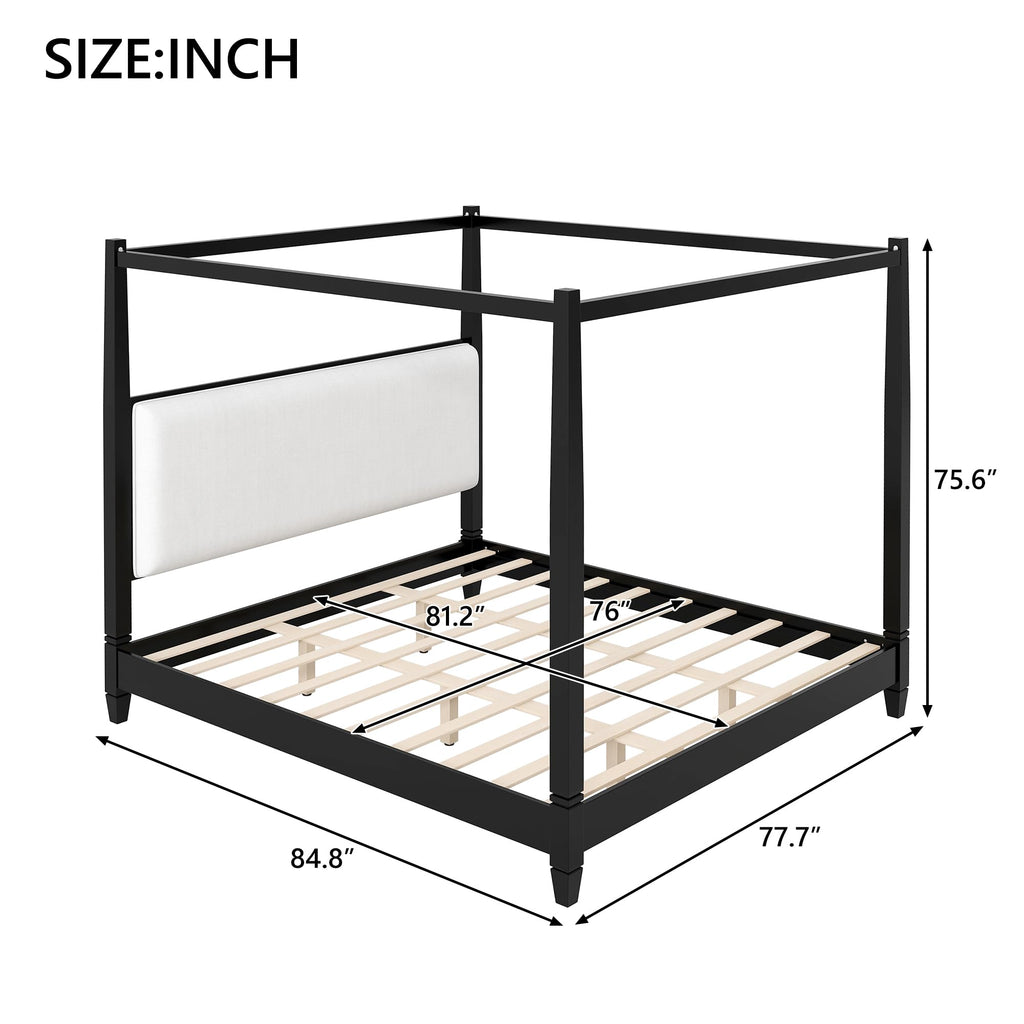 Cara Wooden Canopy Bed Frame with Headboard, 4 Poster Platform Bed Frame with Wooden Slat Supports and