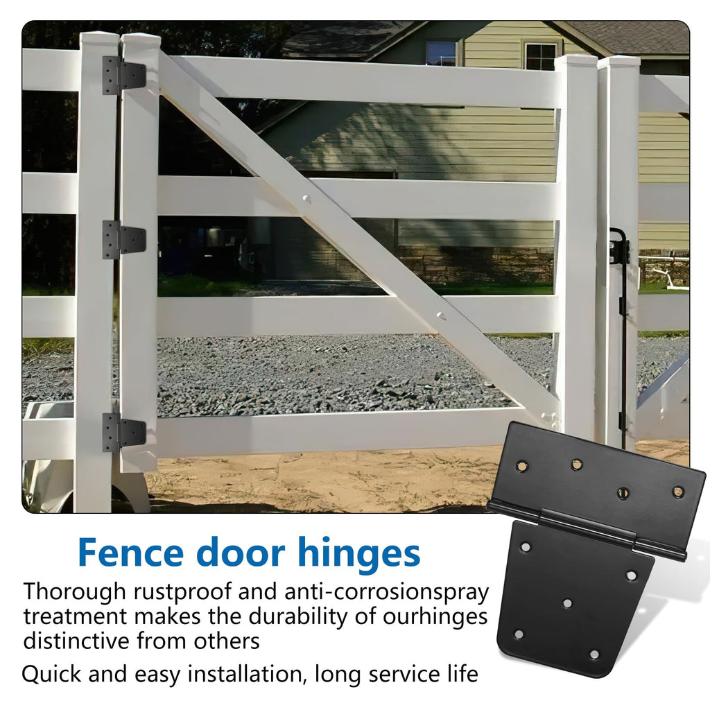 Heavy Duty Gate Hinges for Wooden Fences - 6 Pcs Black Iron Metal Barn Door Hinges for Wood Shed, Swing Door - With