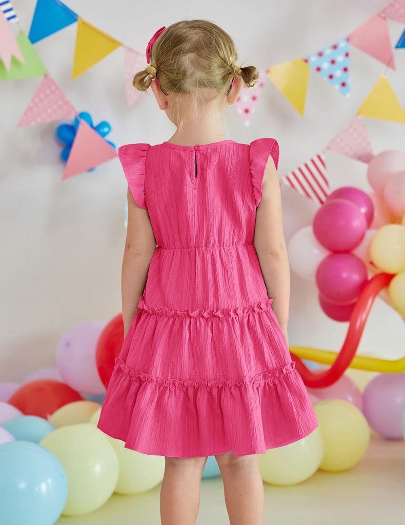 Toddler Hot Pink Dress for Girls Ruffle Sleeveless Tiered Swing Twirly Dresses Cute Summer Beach Sundress