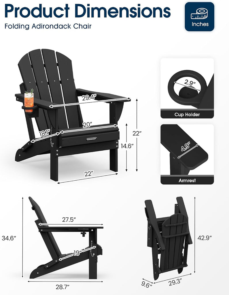 Folding Adirondack Chairs Patio Chairs Outdoor Adirondack Chair Weather Resistant Chair , Outside, Deck, Backyard