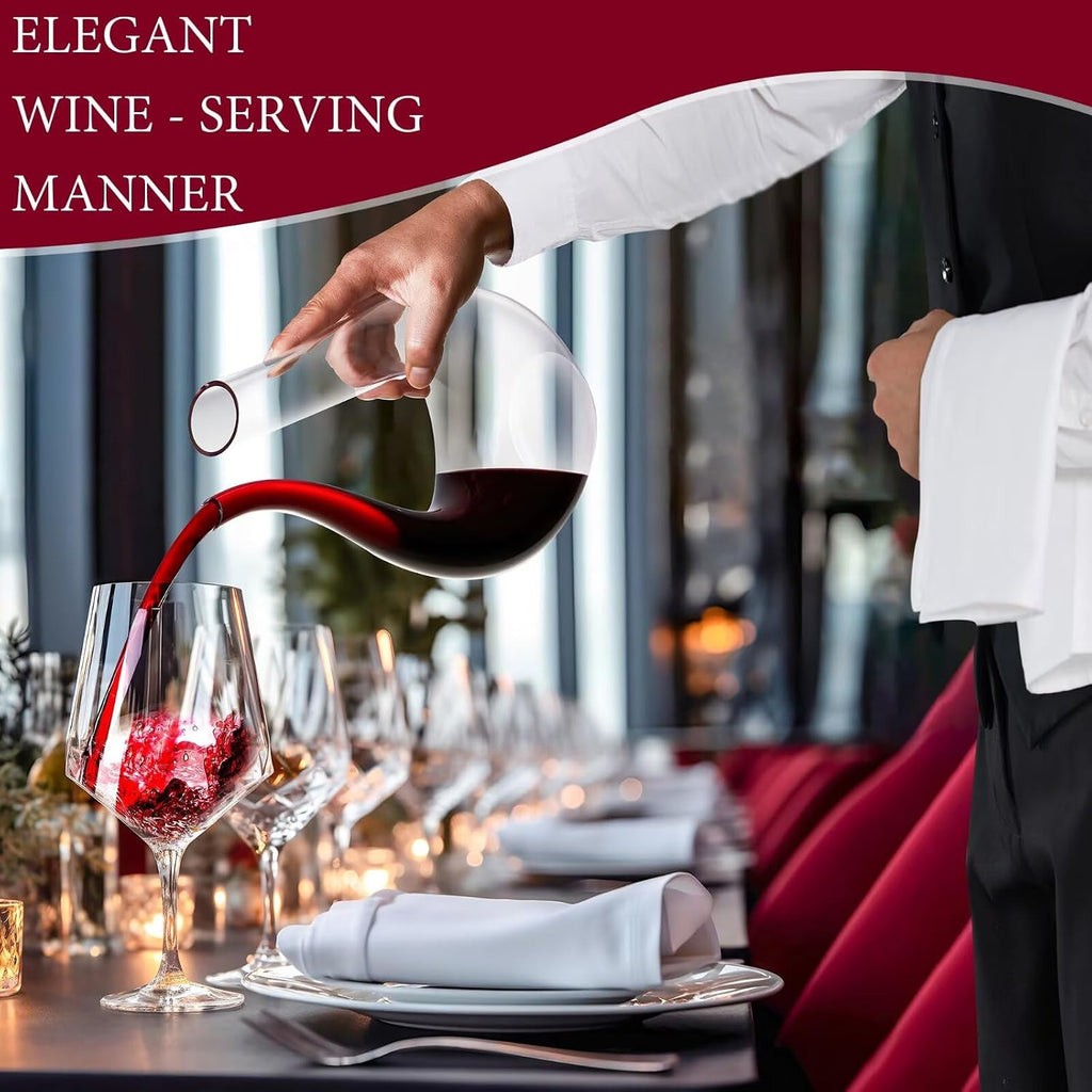 Hand-Blown Lead-Free Crystal Glass Wine Decanter - 750 ml Swan-Neck U-Shape Aerator | Fathers Day Gift, Drip-Free