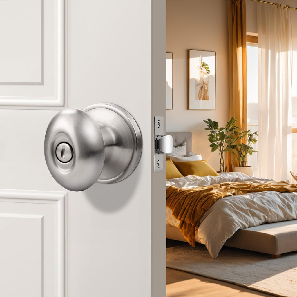 6 Pack Oval Door Knobs Satin Nickel Privacy Door Handles Egg Shaped Door Knobs Interior Door Knobs Without Key