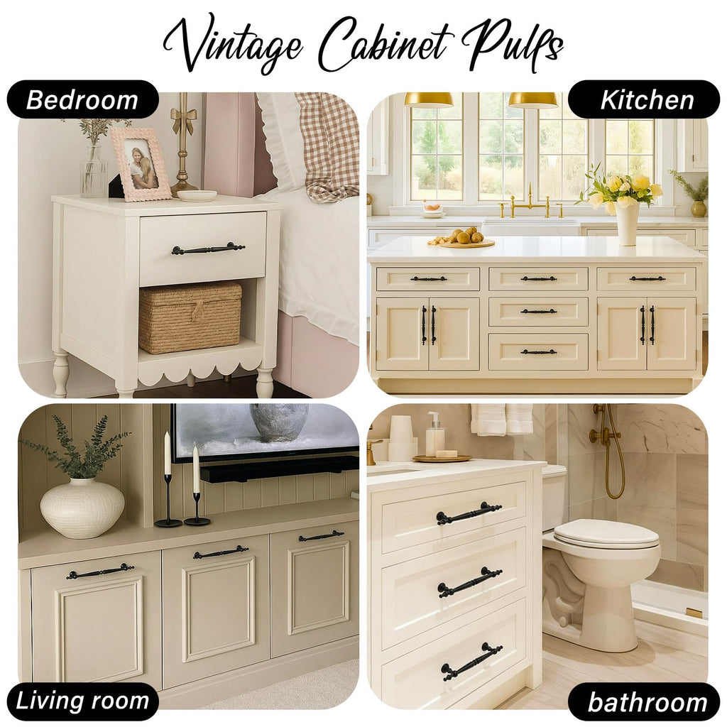 10 Pack Matte Black Vintage Cabinet Pulls 6.3"(160mm) Hole Center