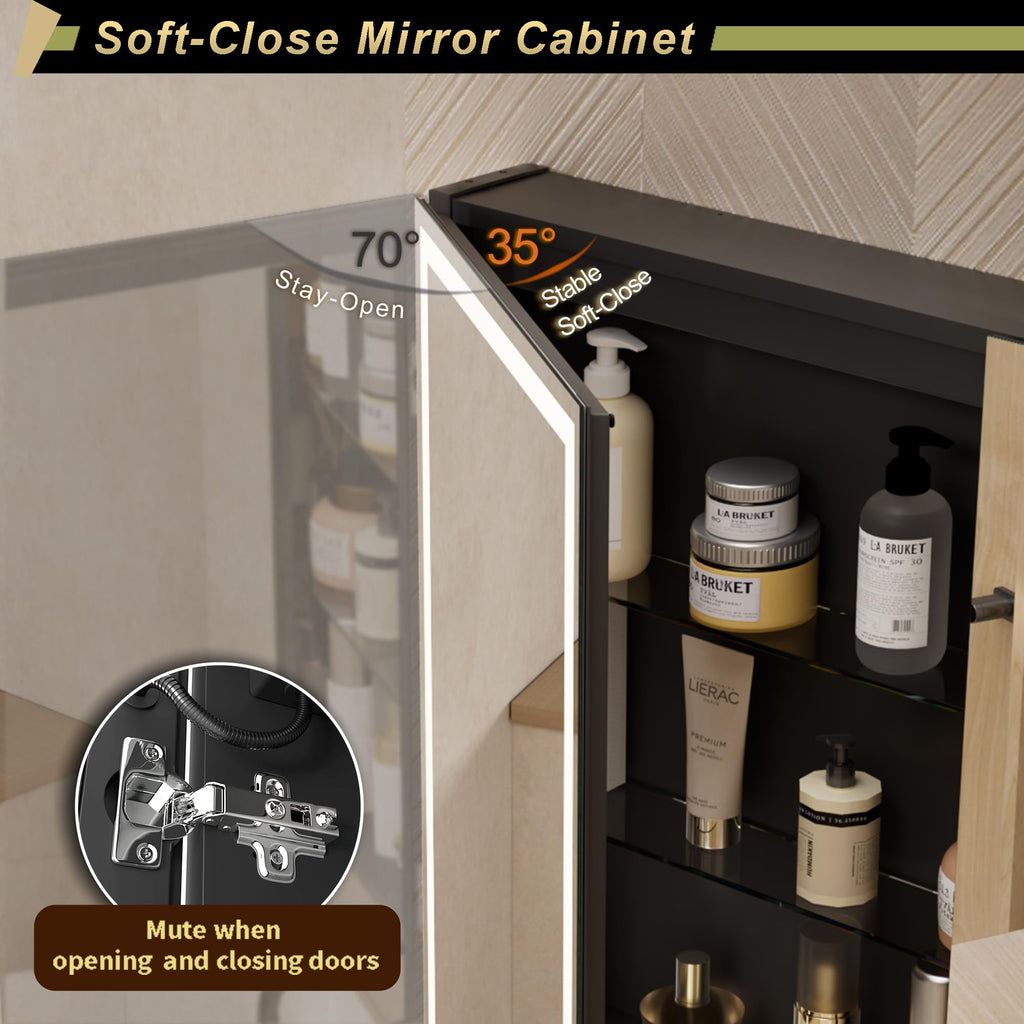 30*28 inch Two-door Aluminum LED Lighted Bathroom Medicine Mirror Cabinet