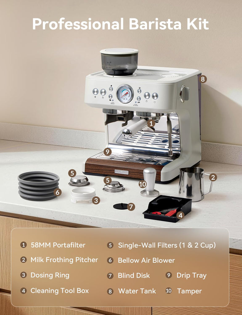 Fast Heat Espresso Machine with Grinder 58mm, 15 Bar