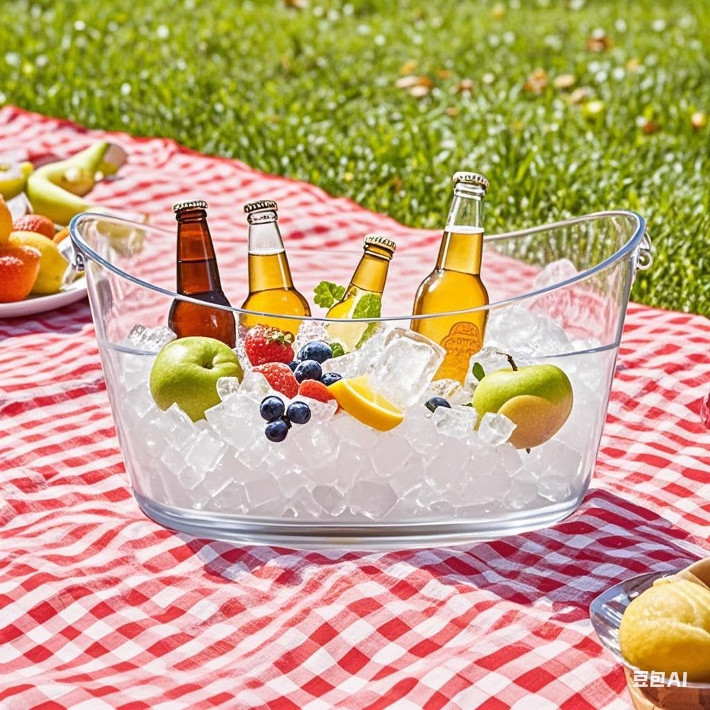 Clear Ice Bucket 6L Acrylic Beverage Tub with Handles & Scoop - Set of 2