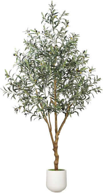 6FT Olive Trees Artificial Indoor - Realistic Artificial Olive Tree Indoor with White Planter, Large Full Fake Plants