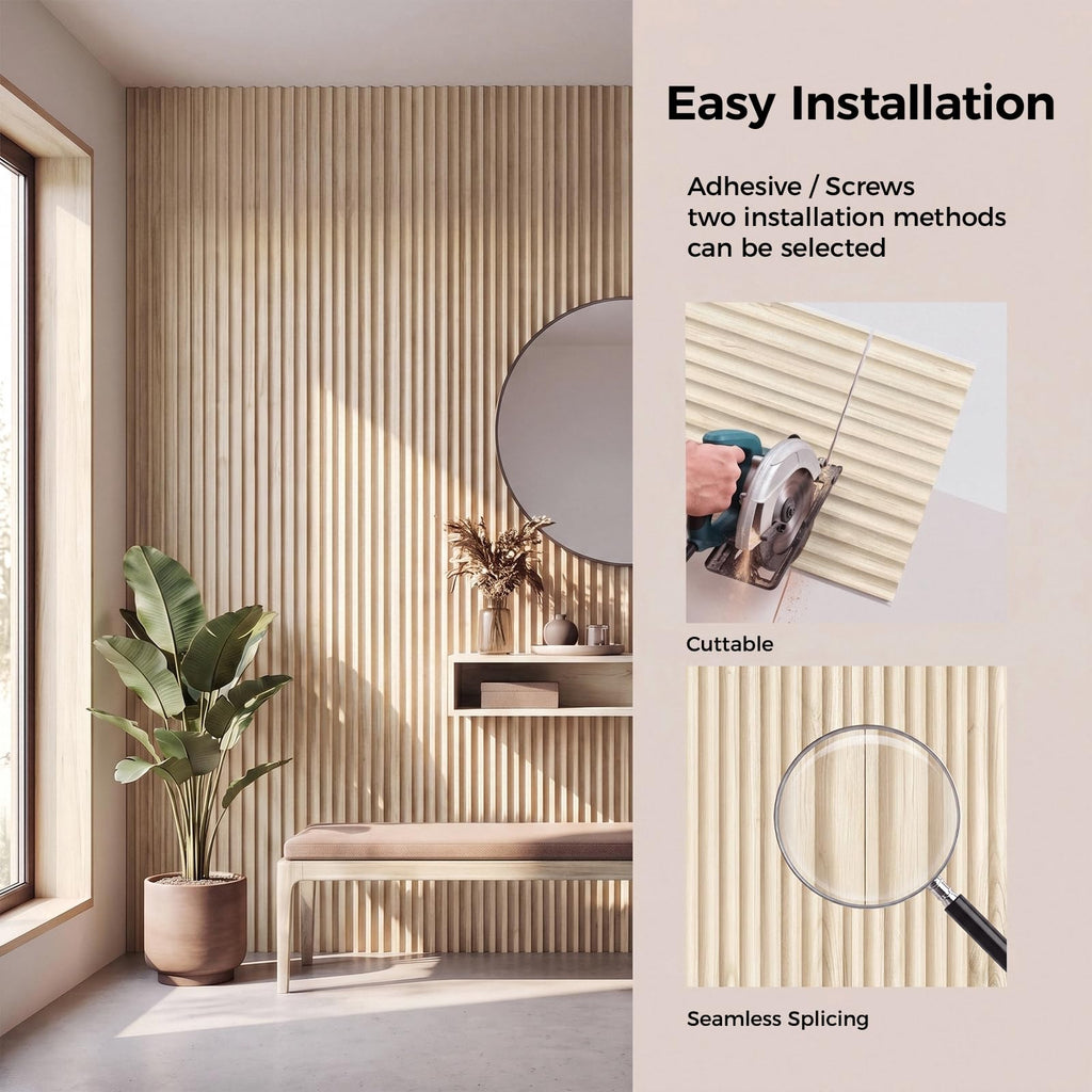 WPC Slat Wall Panels 8 Pack 96" x 8", Waterproof Fluted Wall Paneling, Accent 3D Wall Panel for Wall Decor, Bathroom