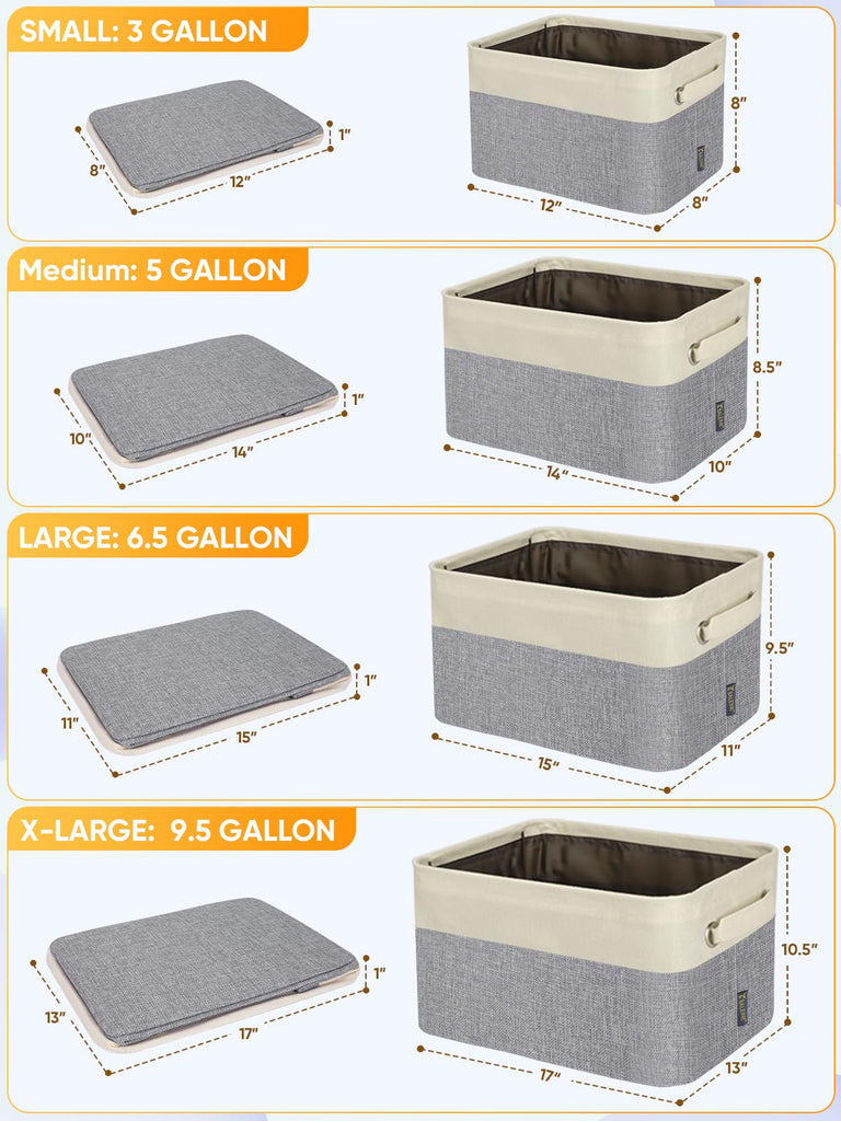 3 Pack Fabric Bins for Shelves, Decorative Baskets for Organizing, Shelf, Clothes, Home, Office (Grey, 15"x11"x9.5")