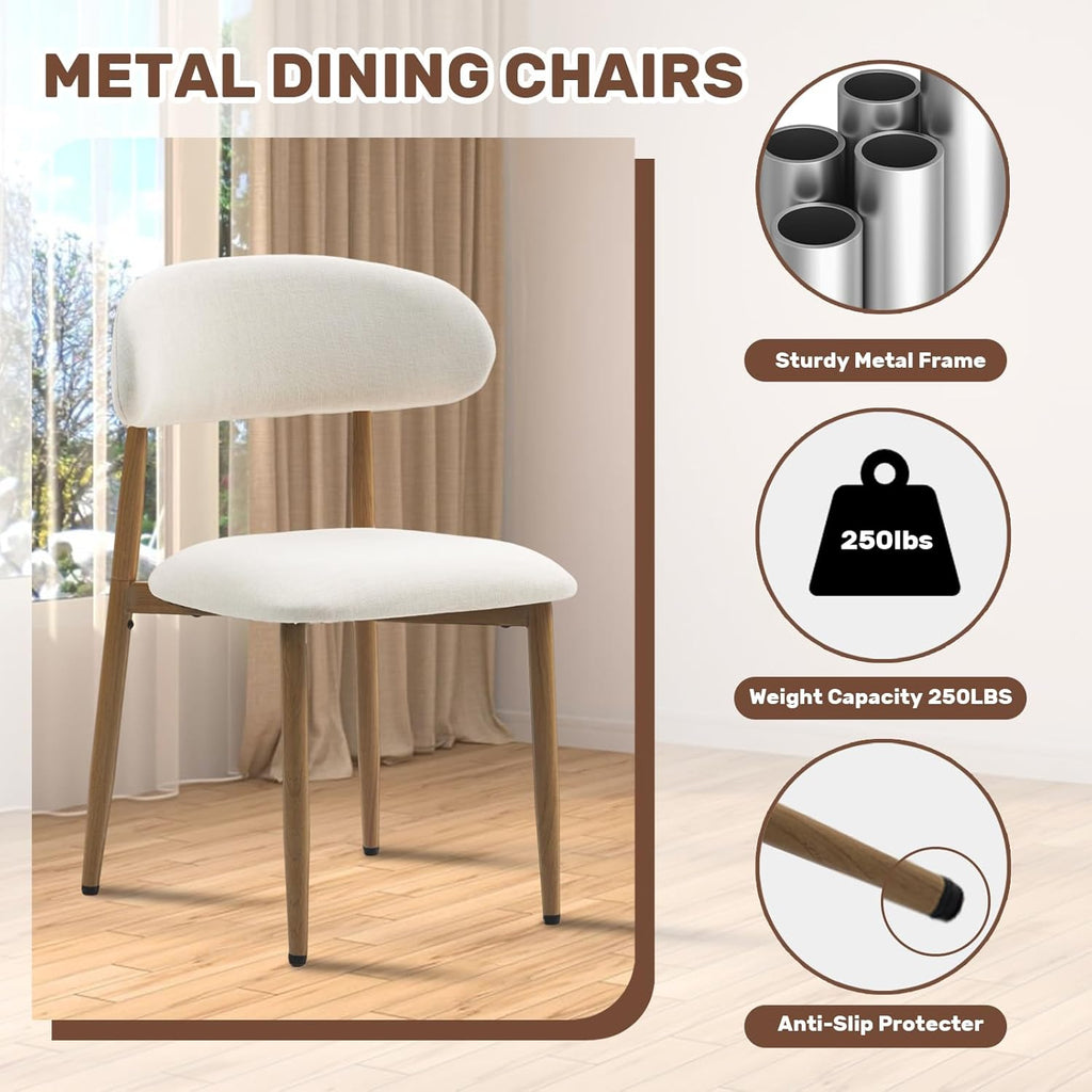 UVV Dining Chairs Set of 2, Metal Kitchen Chairs with Modern Fabric Upholstered for Dining Room, Beige