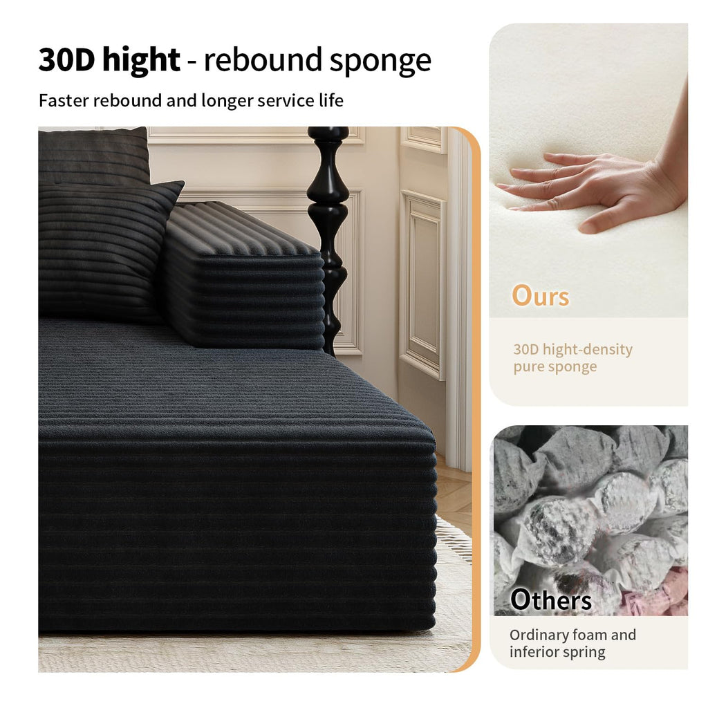 107.5" Cloud Modular Sectional Sofa Couch with L-Shape Chaise, Modern Minimalist Upholstered Couches Bedroom, Deep Seat
