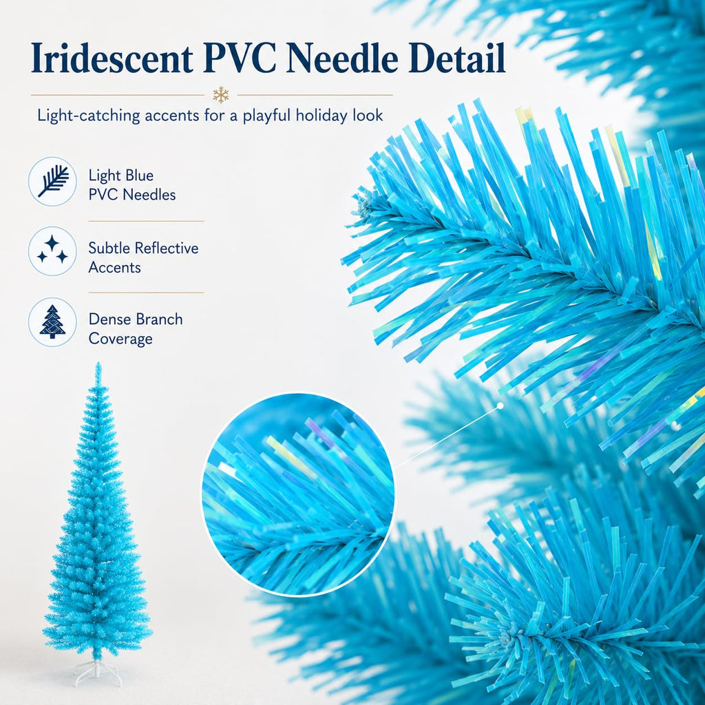 5FT Blue Unlit Artificial Pencil Christmas Tree for Small Spaces