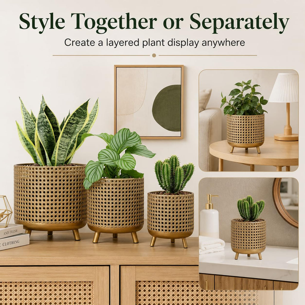 Set of 3 Plant Pots 10/8.5/7''H Metal Decoration Flower Pots with Hollow Design Large planters for Indoor & Outdoor