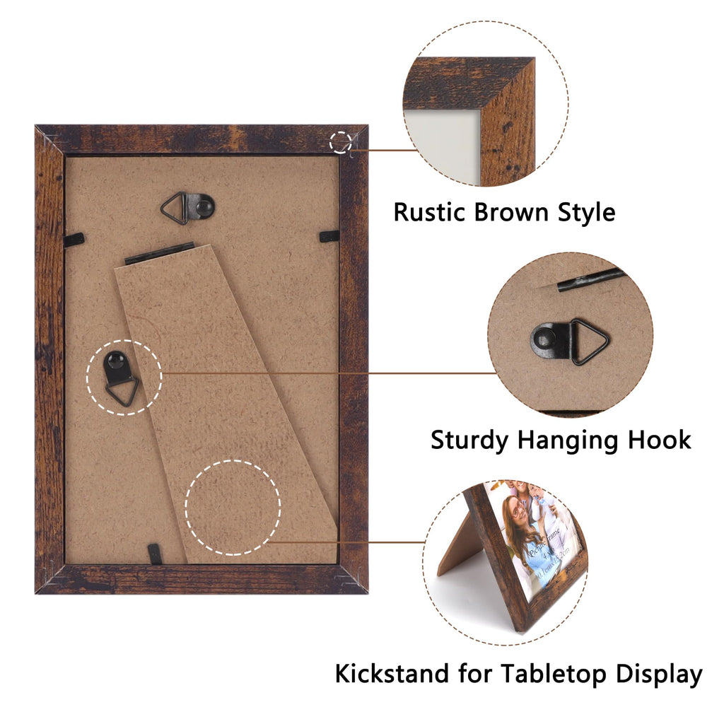 4x6 Picture Frame Set of 15, Rustic Brown Wood Photo Frame 4 by 6 for Wall or Tabletop Display