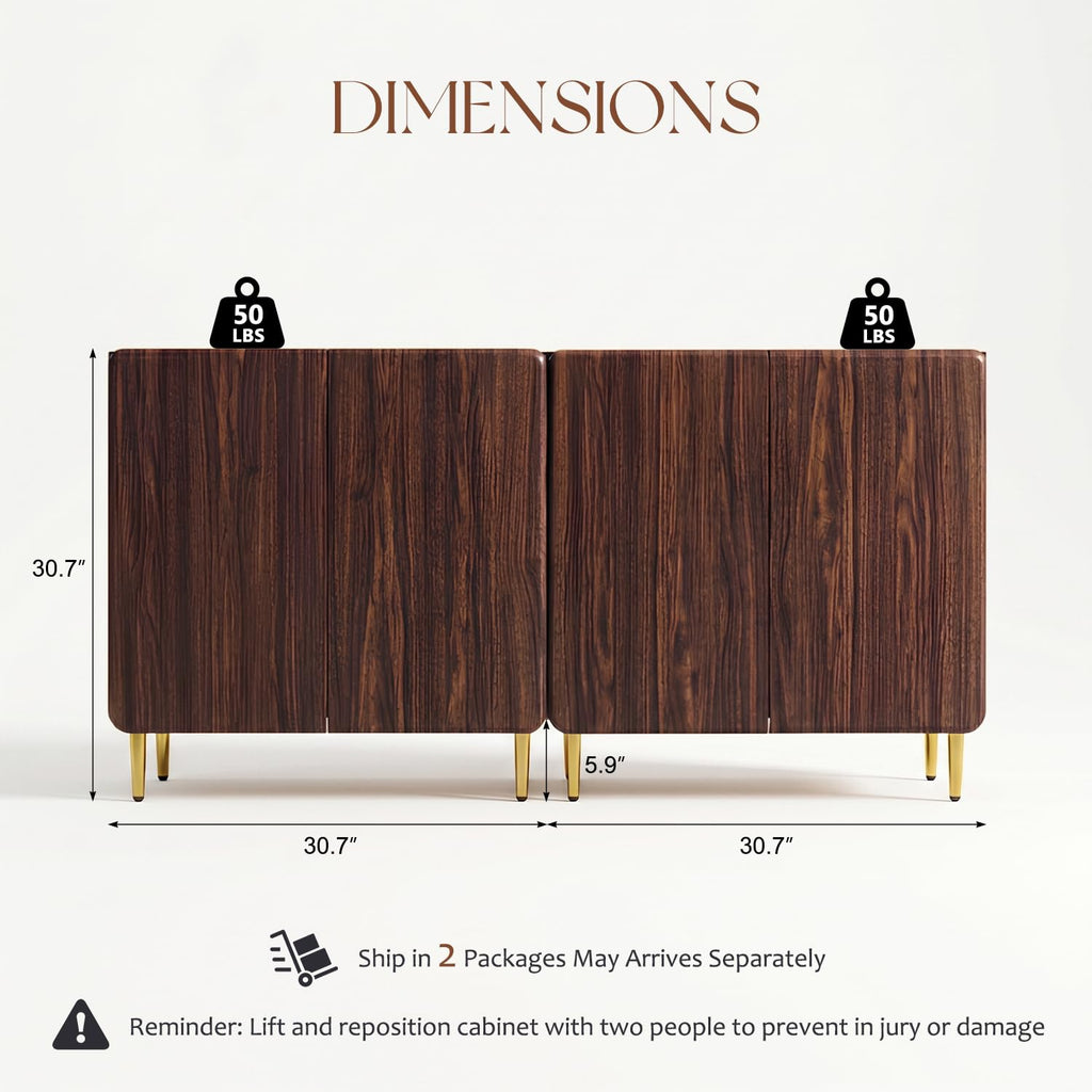 Sideboard Buffet Cabinet with Storage, 61.4" W Modern Credenza w/Adjustable Shelves, Wooden Modular Accent Cabinet