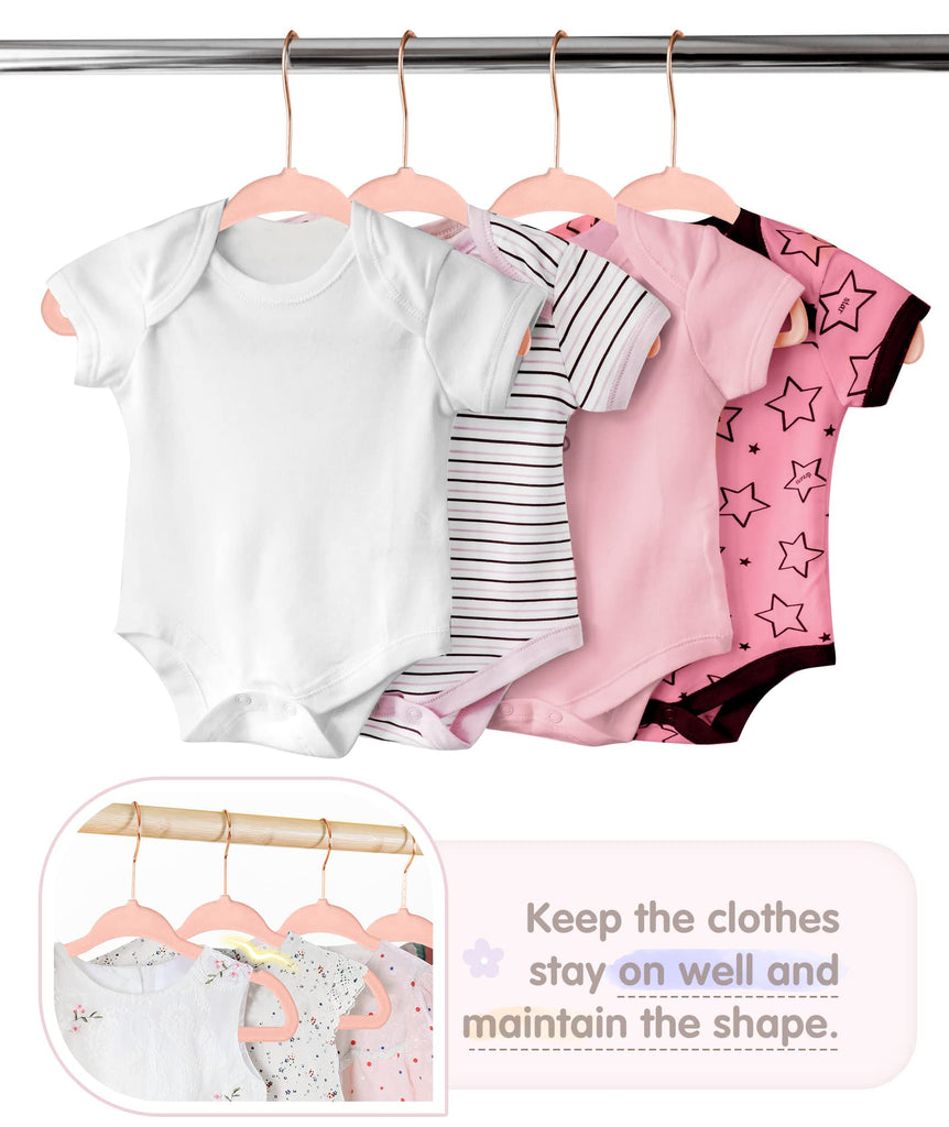 Velvet Baby Hangers with 6 Pcs Size Dividers, 11 Inch, Pink, 30 Pcs