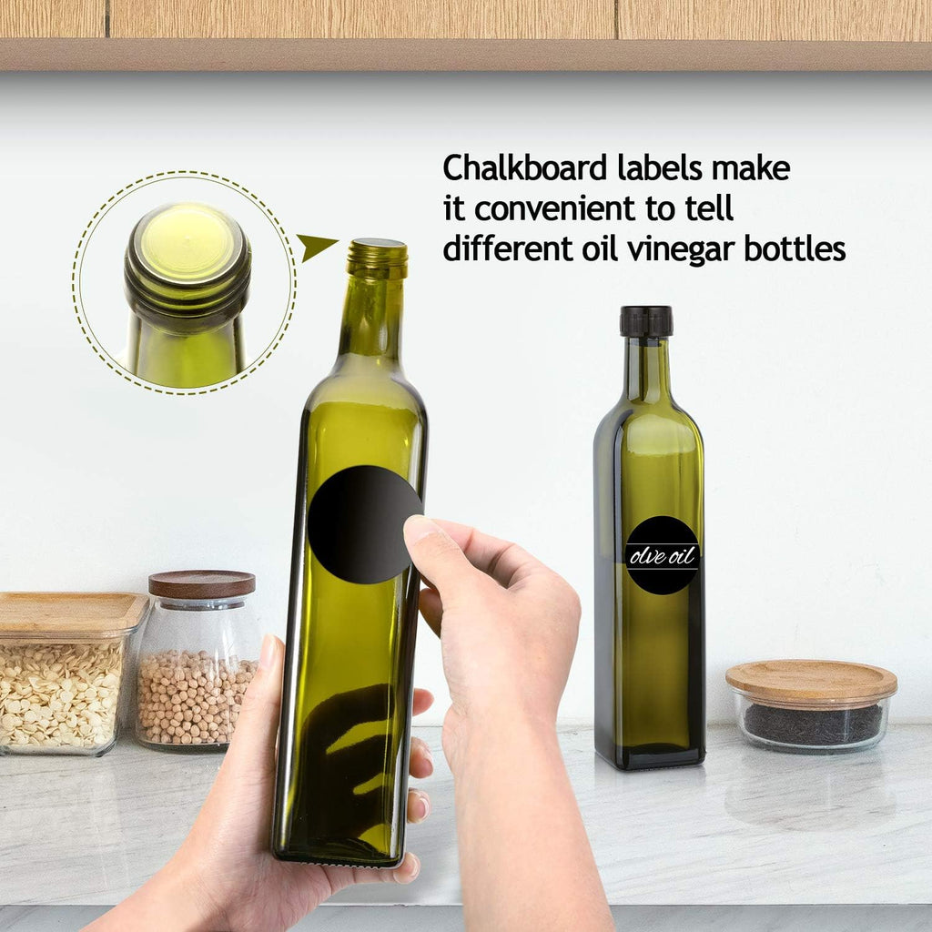 17 oz Glass Olive Oil Dispenser Bottle Set - 500ml Dark Green Oil & Vinegar Cruet Bottle with Pourers, Funnel - Set of 2